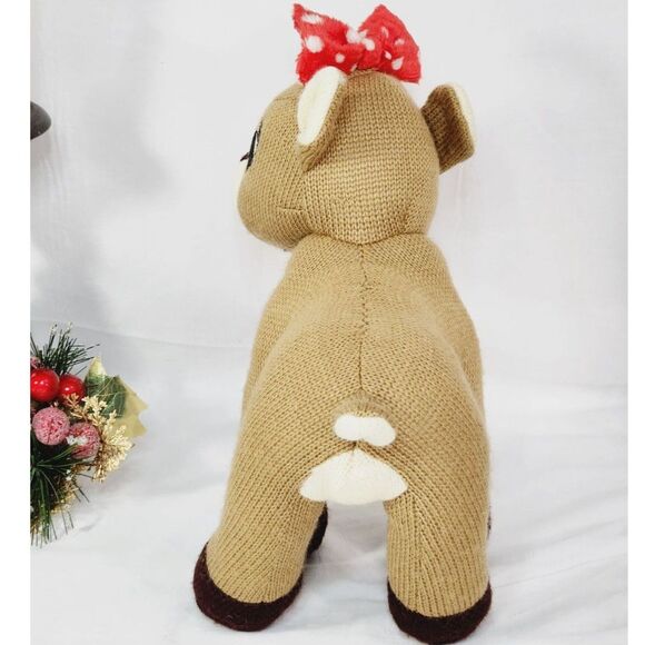 Dan Dee Clarice Reindeer Christmas Plush 11" Knit Stuffed Animal Red White Bow - Picture 3 of 9